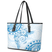 Polynesian Pattern With Plumeria Flowers Leather Tote Bag Blue LT05 - Polynesian Pride