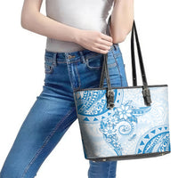 Polynesian Pattern With Plumeria Flowers Leather Tote Bag Blue LT05 - Polynesian Pride