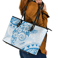 Polynesian Pattern With Plumeria Flowers Leather Tote Bag Blue LT05 - Polynesian Pride