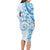 Polynesian Pattern With Plumeria Flowers Long Sleeve Bodycon Dress Blue