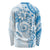 Polynesian Pattern With Plumeria Flowers Long Sleeve Shirt Blue