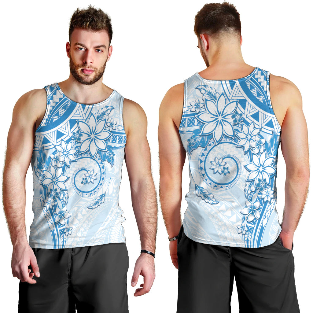 Polynesian Pattern With Plumeria Flowers Men Tank Top Blue LT05 - Polynesian Pride