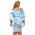 Polynesian Pattern With Plumeria Flowers Off Shoulder Short Dress Blue