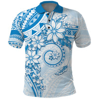 Polynesian Pattern With Plumeria Flowers Polo Shirt Blue