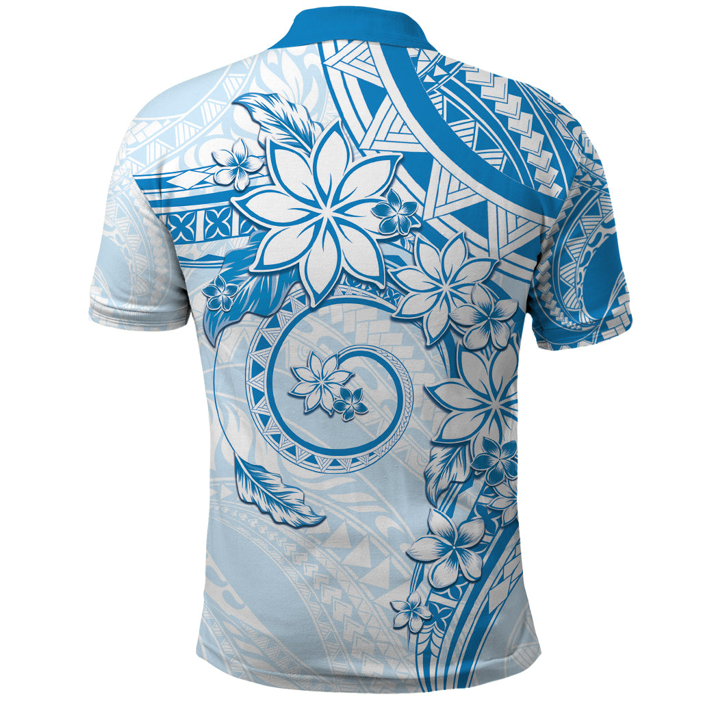 Polynesian Pattern With Plumeria Flowers Polo Shirt Blue