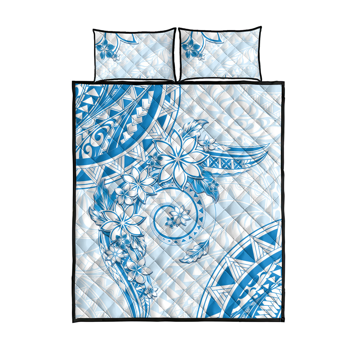 Polynesian Pattern With Plumeria Flowers Quilt Bed Set Blue LT05 - Polynesian Pride