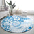 Polynesian Pattern With Plumeria Flowers Round Carpet Blue