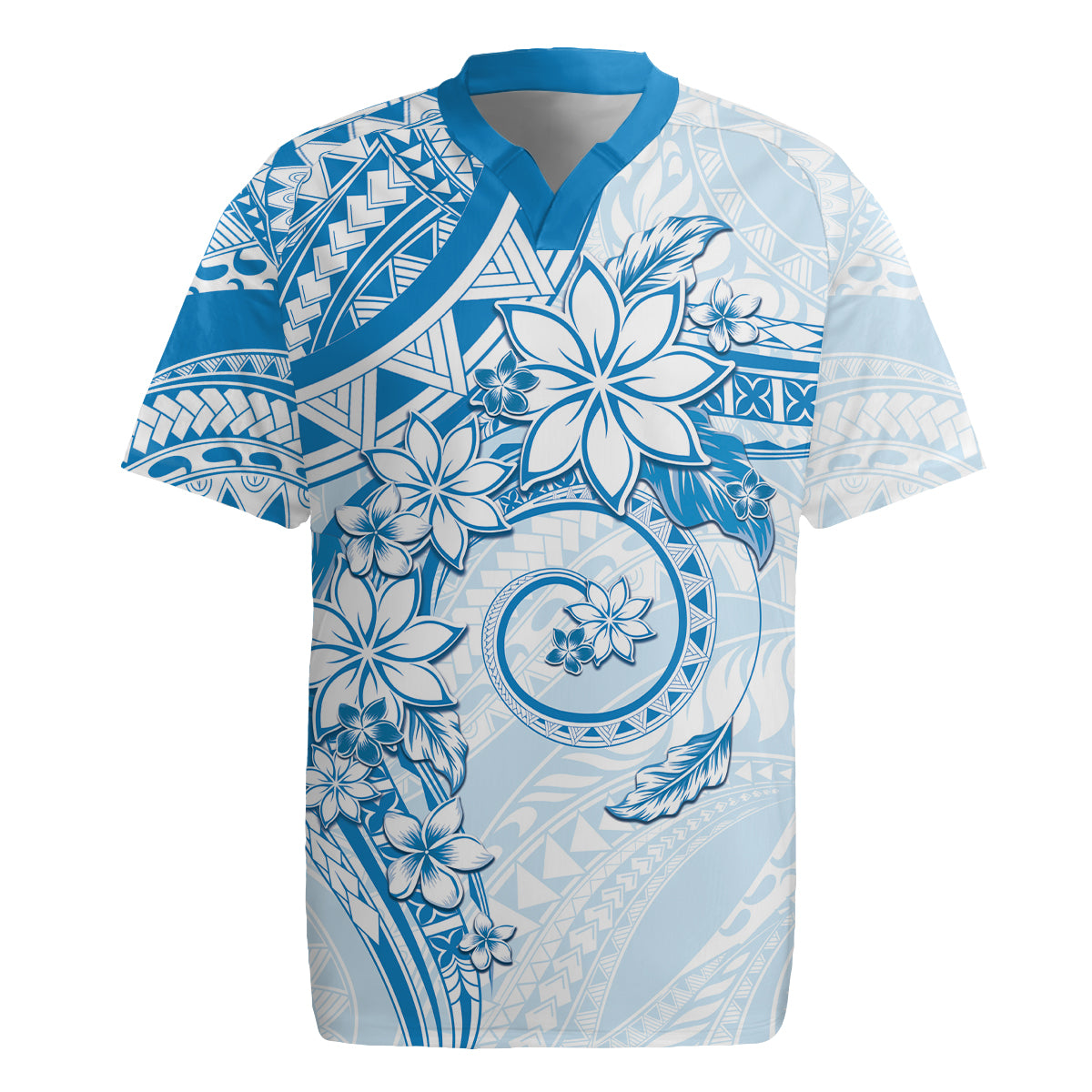 Polynesian Pattern With Plumeria Flowers Rugby Jersey Blue
