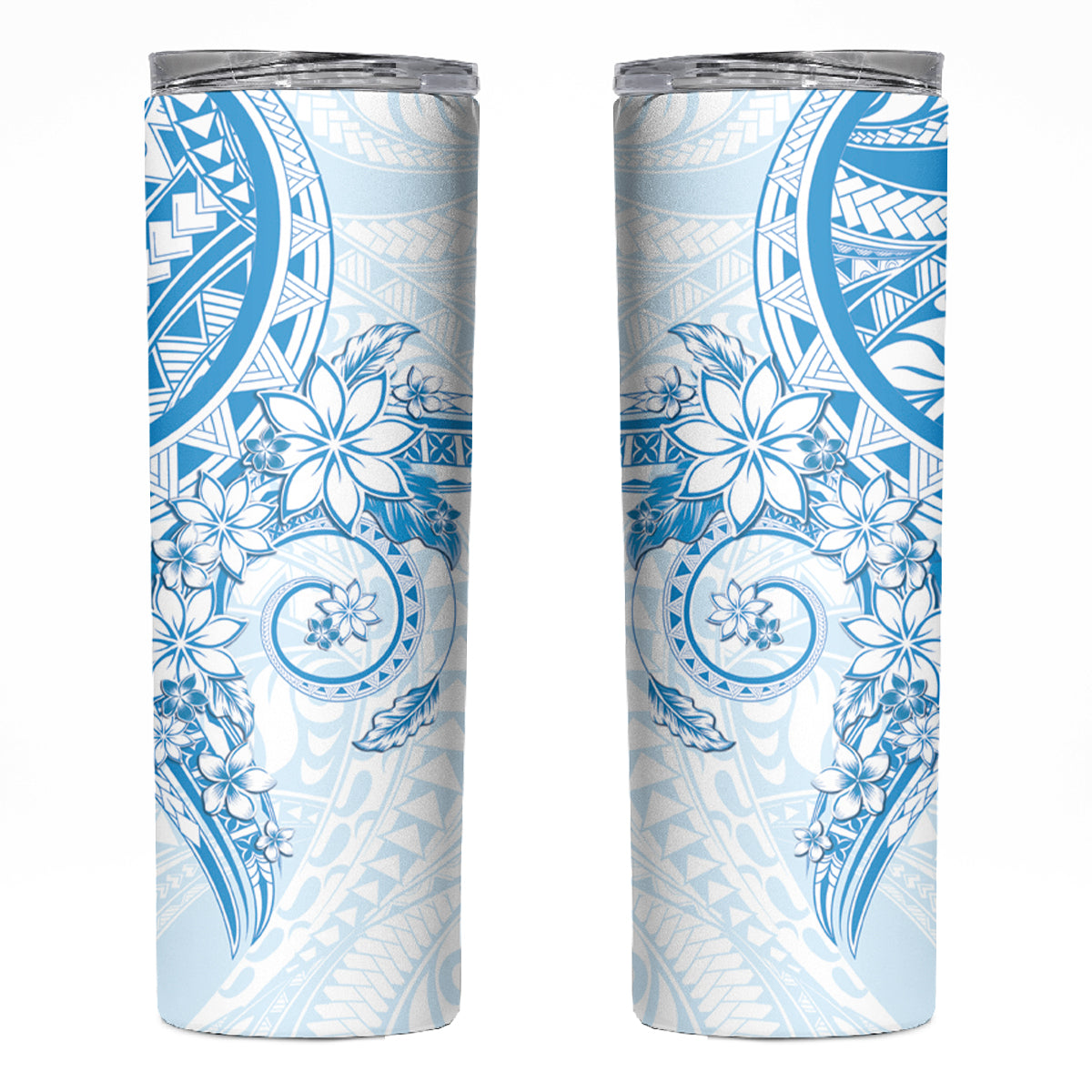 Blue Polynesian Pattern With Plumeria Flowers Skinny Tumbler