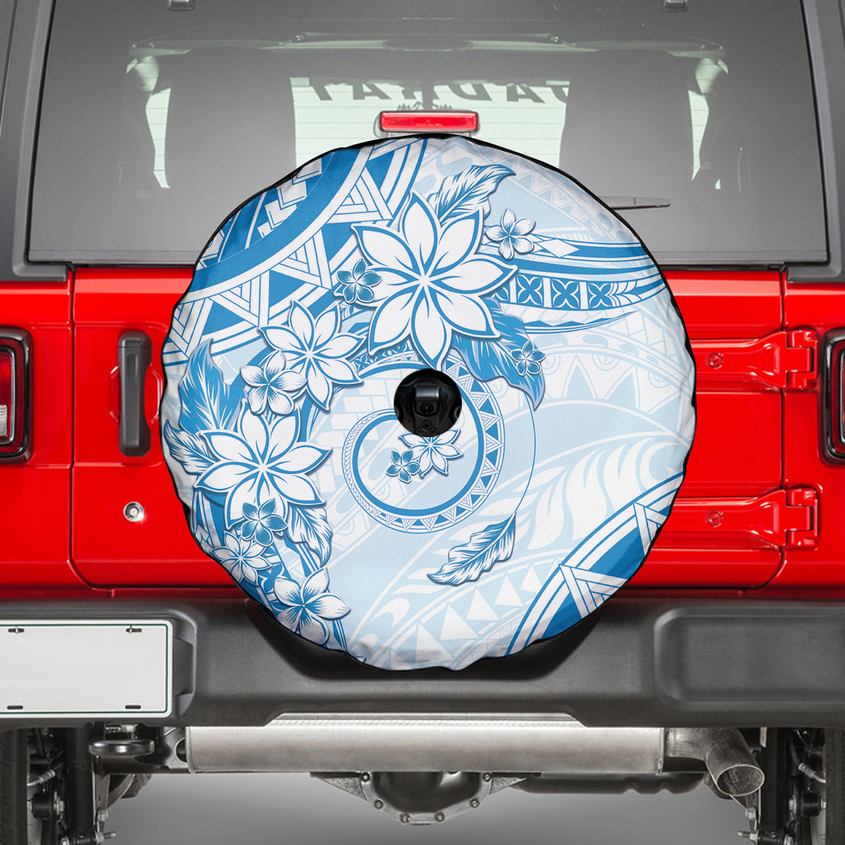 Polynesian Pattern With Plumeria Flowers Spare Tire Cover Blue LT05 - Polynesian Pride