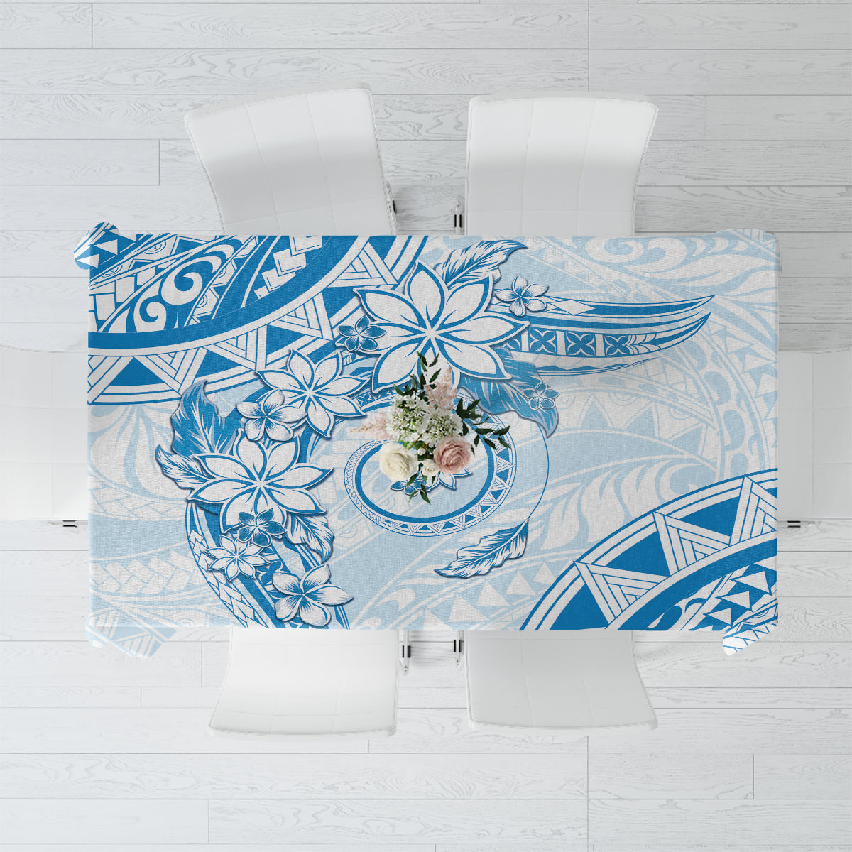 Polynesian Pattern With Plumeria Flowers Tablecloth Blue LT05 Blue - Polynesian Pride