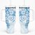 Blue Polynesian Pattern With Plumeria Flowers Tumbler With Handle