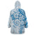 Polynesian Pattern With Plumeria Flowers Wearable Blanket Hoodie Blue