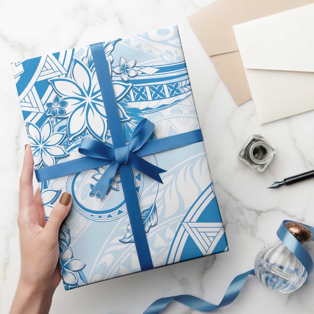 Polynesian Pattern With Plumeria Flowers Wrapping Paper Blue LT05 - Polynesian Pride