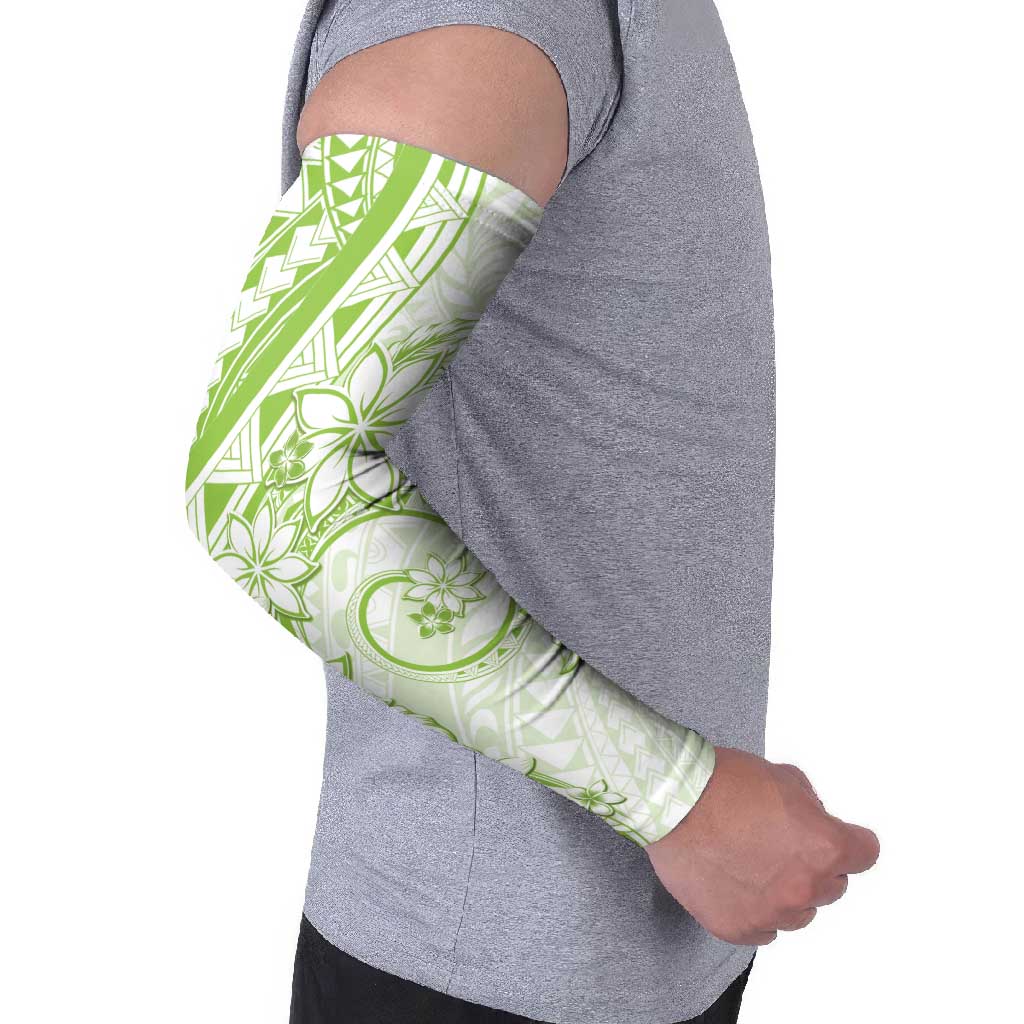 Polynesian Pattern With Plumeria Flowers Arm Sleeves Lime Green - Polynesian Pride