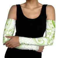 Polynesian Pattern With Plumeria Flowers Arm Sleeves Lime Green - Polynesian Pride