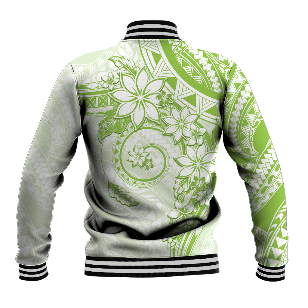 Polynesian Pattern With Plumeria Flowers Baseball Jacket Lime Green LT05 - Polynesian Pride