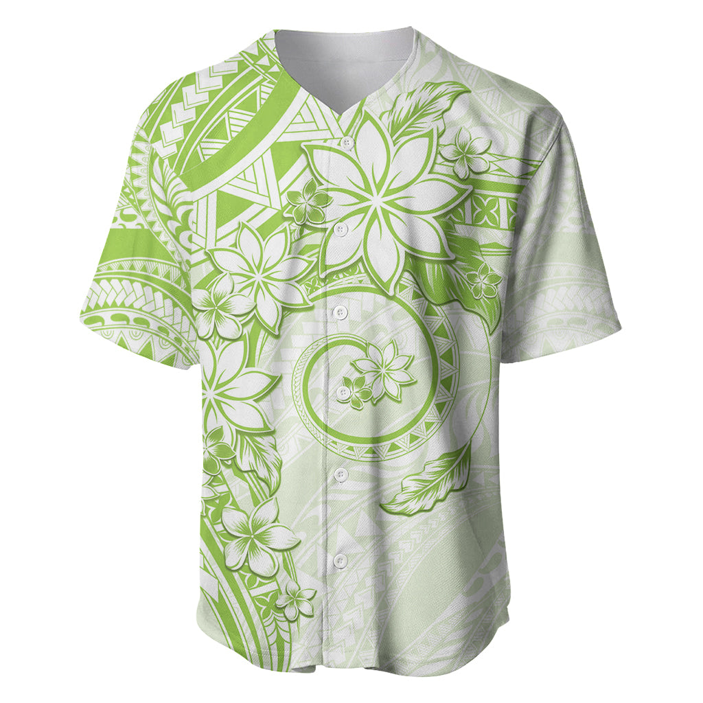 Polynesian Pattern With Plumeria Flowers Baseball Jersey Lime Green