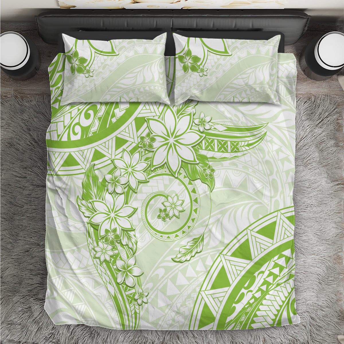 Polynesian Pattern With Plumeria Flowers Bedding Set Lime Green LT05 Lime Green - Polynesian Pride