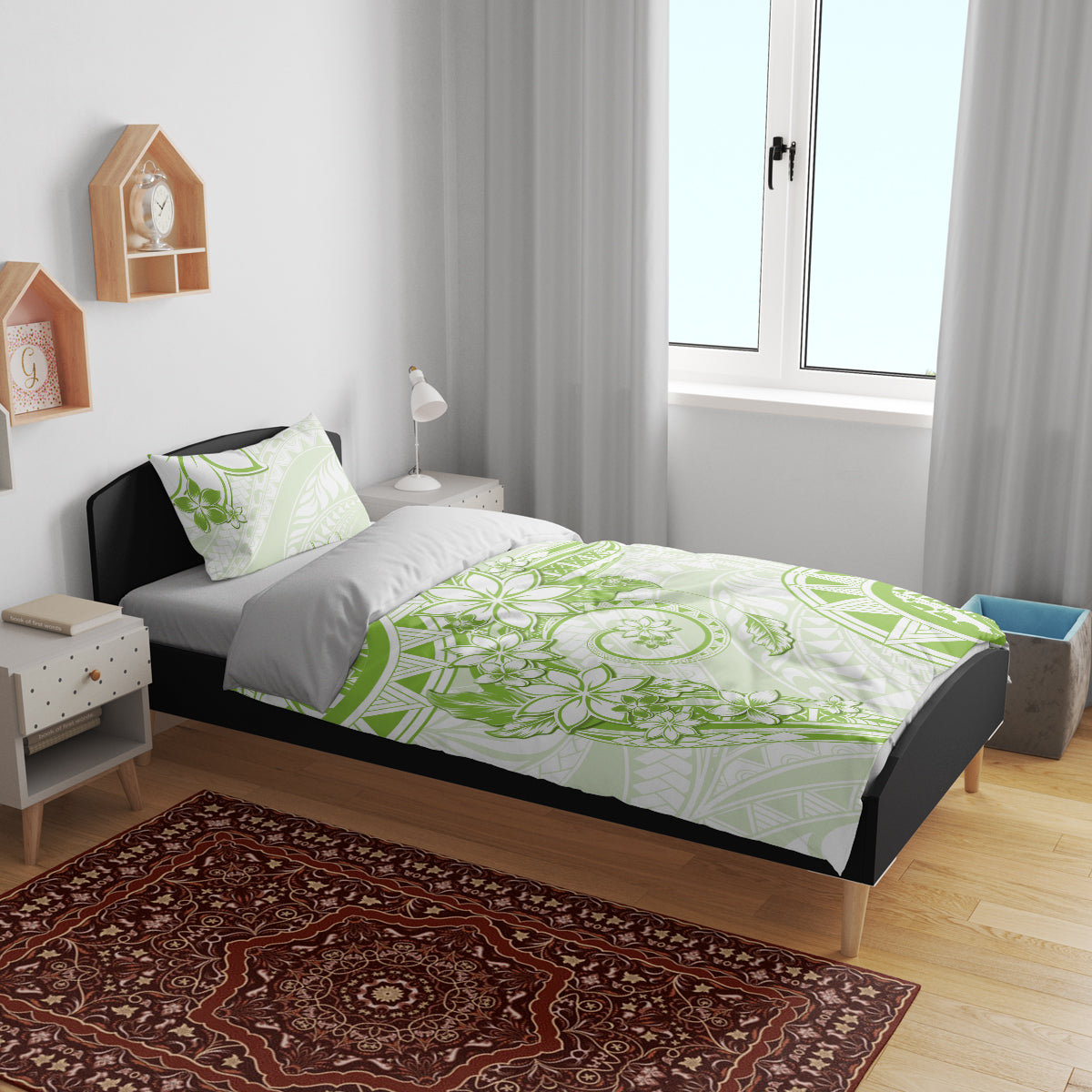 Polynesian Pattern With Plumeria Flowers Bedding Set Lime Green LT05 - Polynesian Pride