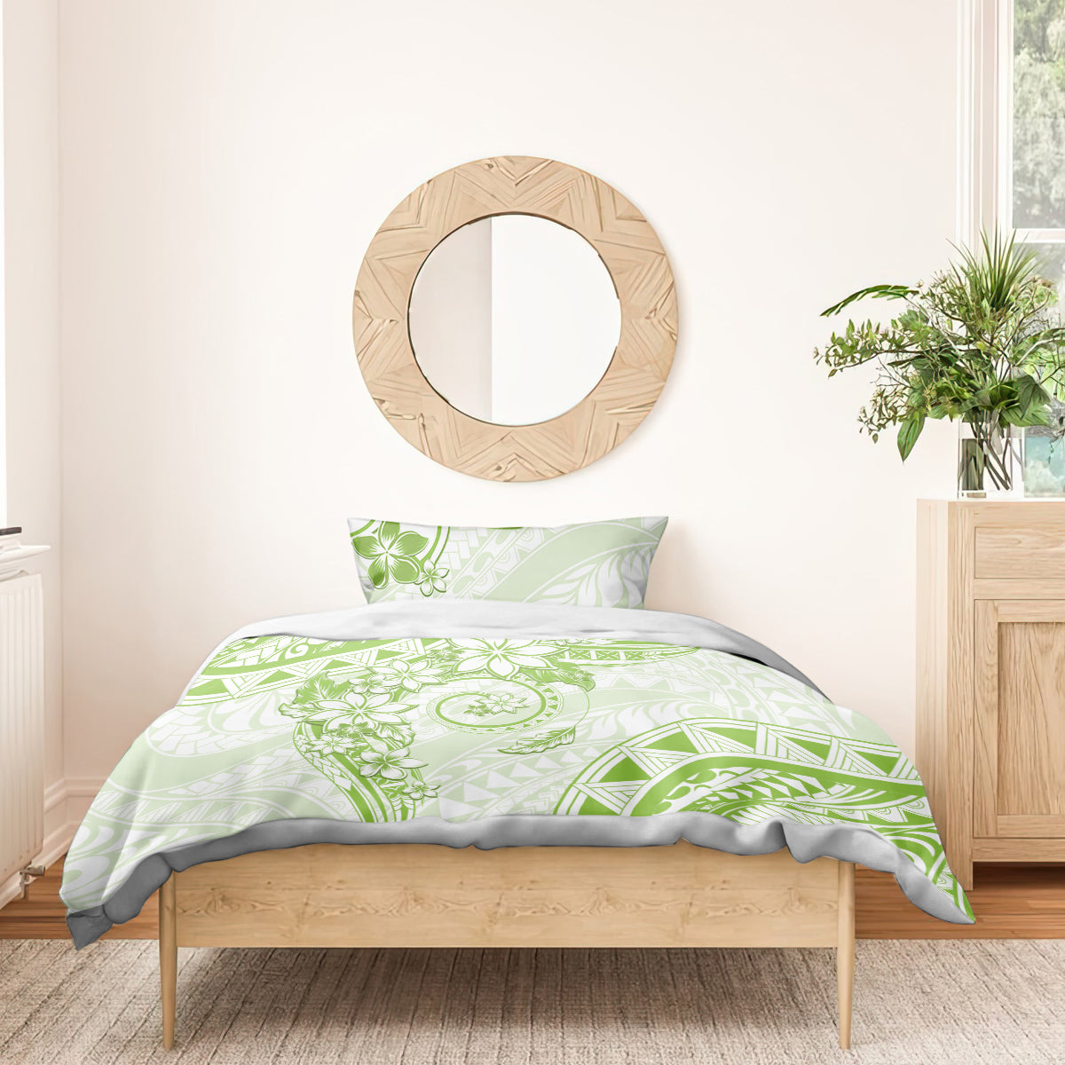 Polynesian Pattern With Plumeria Flowers Bedding Set Lime Green LT05 - Polynesian Pride