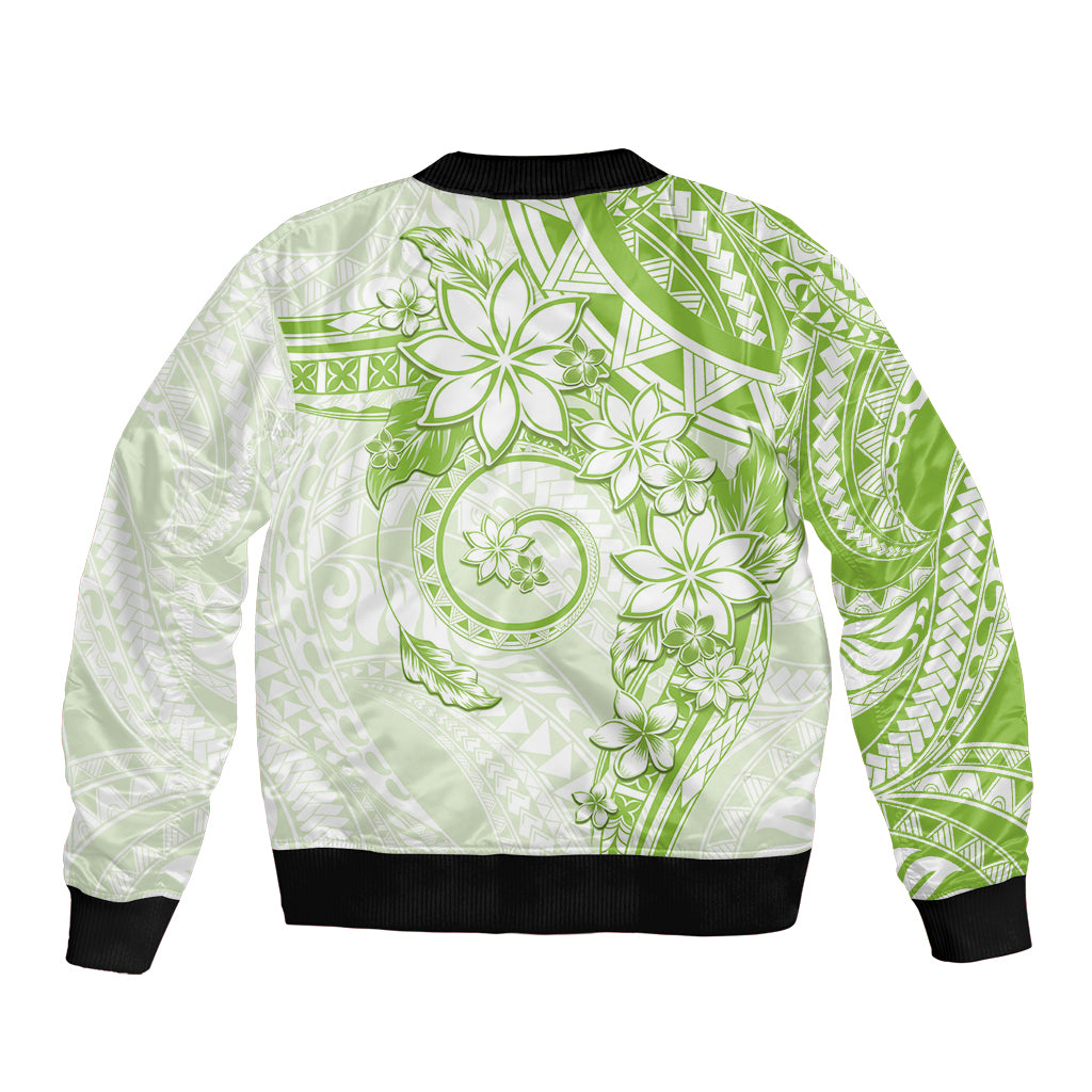Polynesian Pattern With Plumeria Flowers Bomber Jacket Lime Green LT05 - Polynesian Pride
