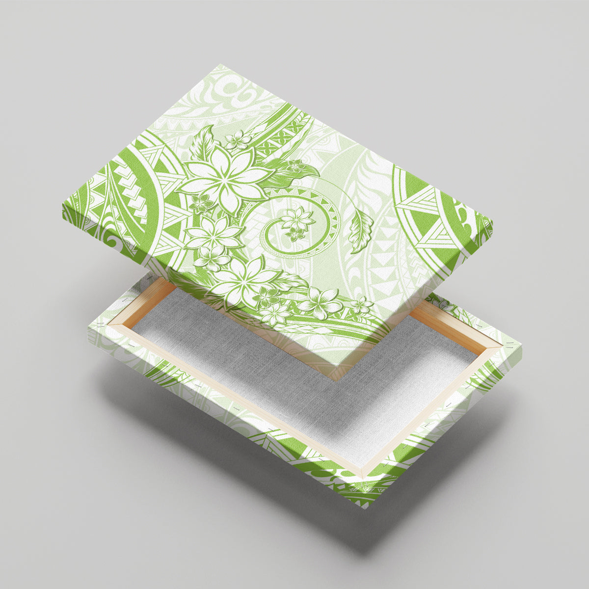 Polynesian Pattern With Plumeria Flowers Canvas Wall Art Lime Green LT05 - Polynesian Pride