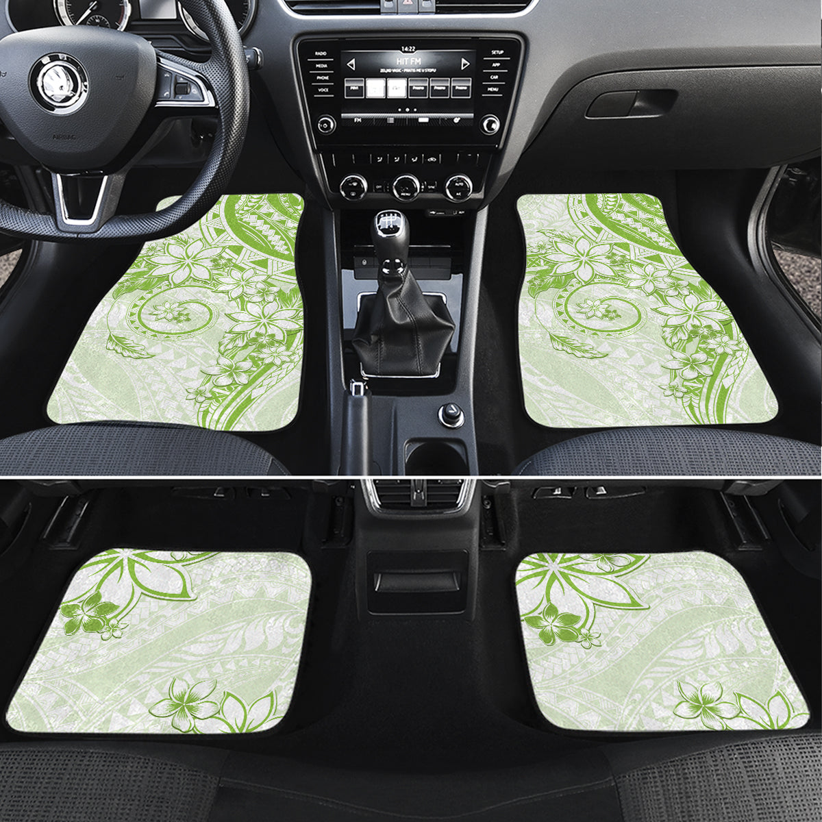Polynesian Pattern With Plumeria Flowers Car Mats Lime Green LT05 Set 4pcs Lime Green - Polynesian Pride