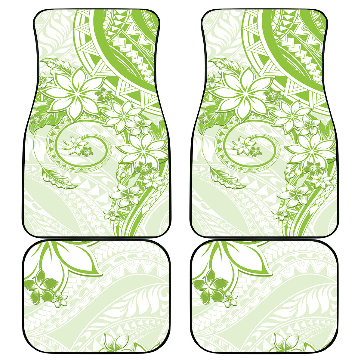 Polynesian Pattern With Plumeria Flowers Car Mats Lime Green LT05 - Polynesian Pride