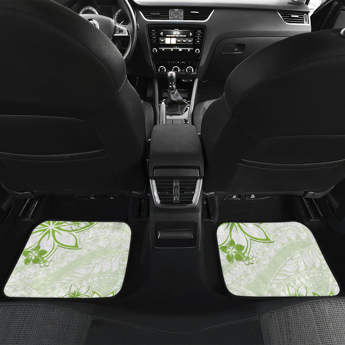 Polynesian Pattern With Plumeria Flowers Car Mats Lime Green LT05 Set 2pcs - Back Lime Green - Polynesian Pride