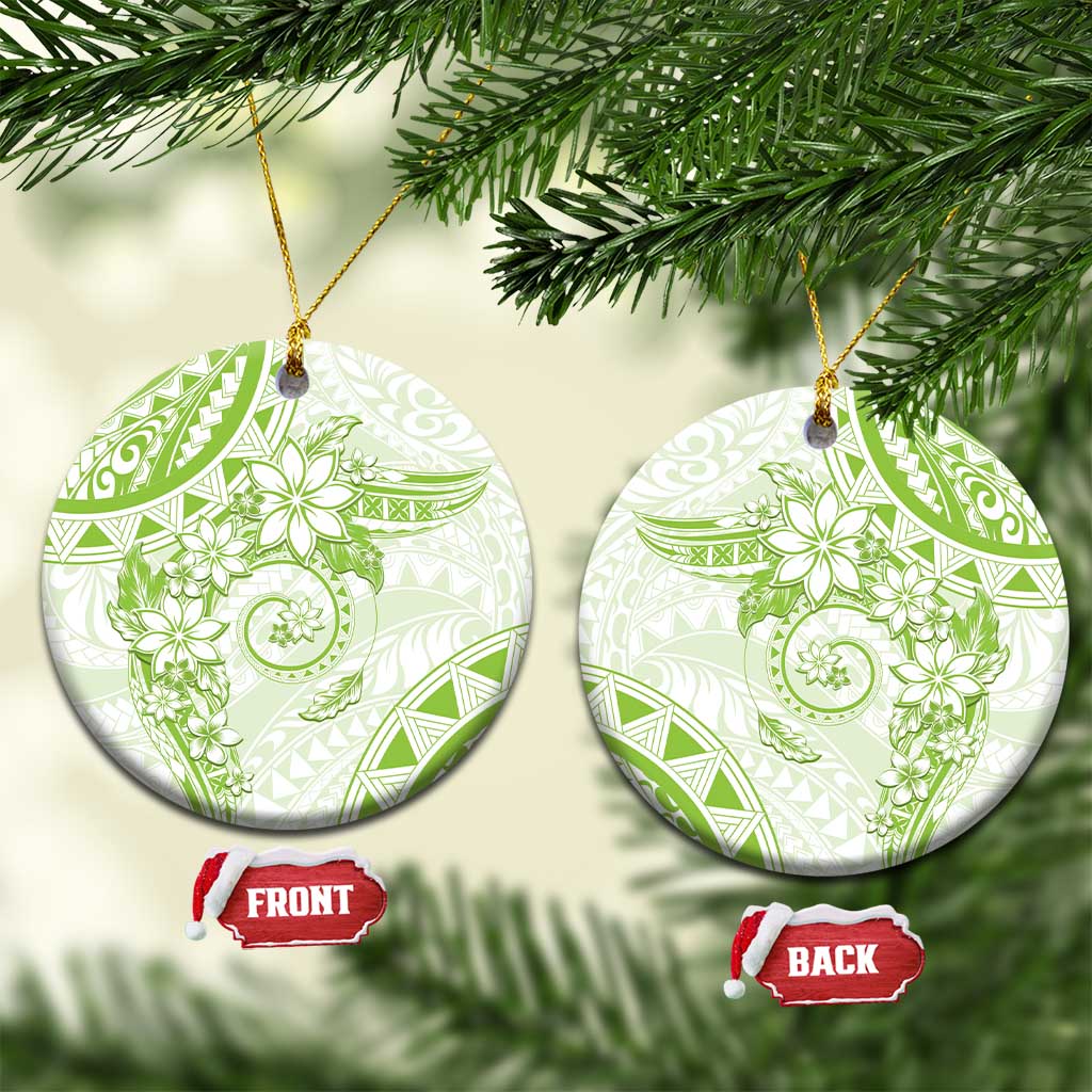 Polynesian Pattern With Plumeria Flowers Ceramic Ornament Lime Green LT05 Circle Lime Green - Polynesian Pride