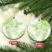 Polynesian Pattern With Plumeria Flowers Ceramic Ornament Lime Green LT05 Circle Lime Green - Polynesian Pride