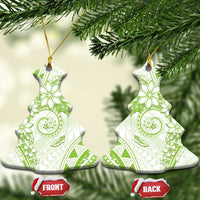 Polynesian Pattern With Plumeria Flowers Ceramic Ornament Lime Green LT05 Christmas Tree Lime Green - Polynesian Pride