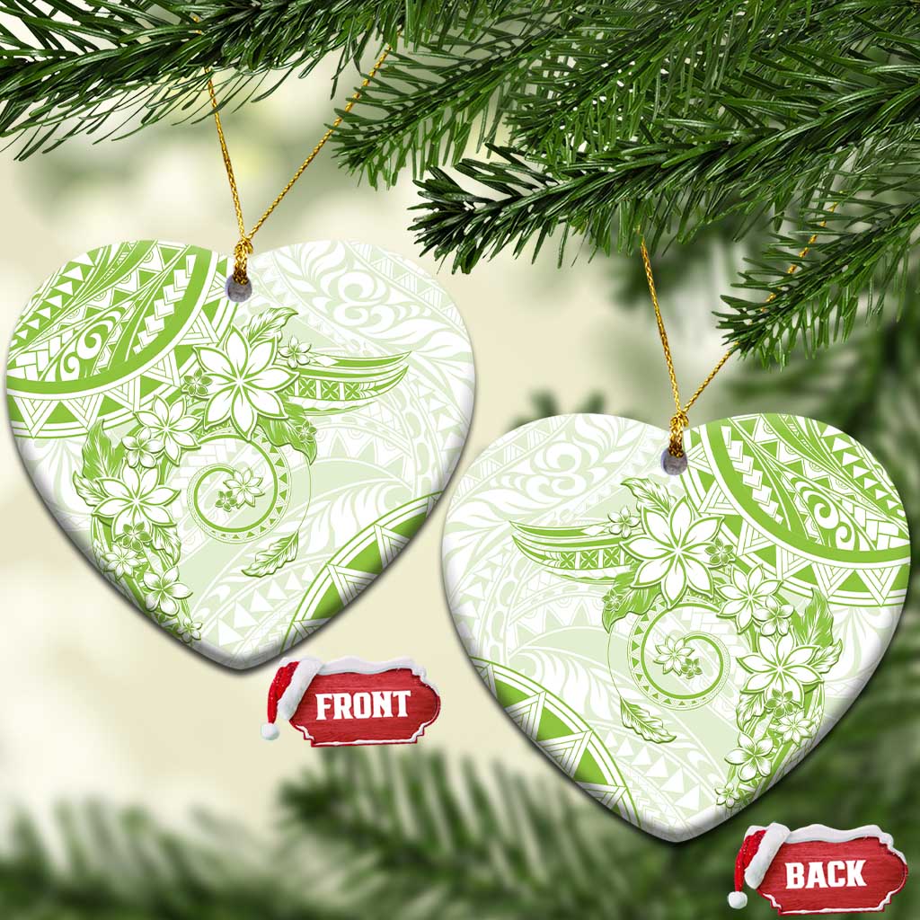 Polynesian Pattern With Plumeria Flowers Ceramic Ornament Lime Green LT05 Heart Lime Green - Polynesian Pride
