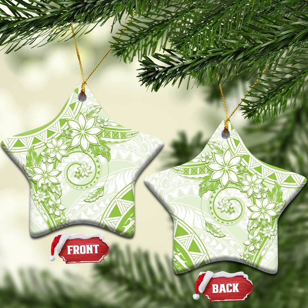 Polynesian Pattern With Plumeria Flowers Ceramic Ornament Lime Green LT05 Star Lime Green - Polynesian Pride