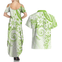 Polynesian Pattern With Plumeria Flowers Couples Matching Summer Maxi Dress and Hawaiian Shirt Lime Green LT05 - Polynesian Pride