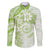 Polynesian Pattern With Plumeria Flowers Family Matching Long Sleeve Bodycon Dress and Hawaiian Shirt Lime Green