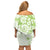 Polynesian Pattern With Plumeria Flowers Family Matching Off Shoulder Short Dress and Hawaiian Shirt Lime Green