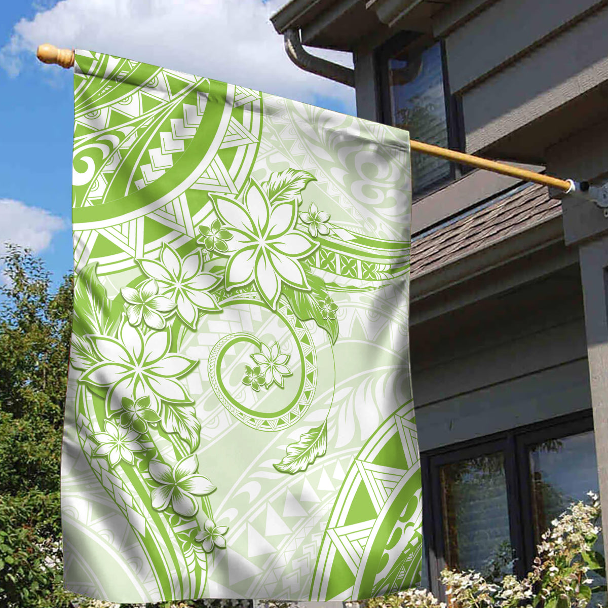 Polynesian Pattern With Plumeria Flowers Garden Flag Lime Green LT05 - Polynesian Pride