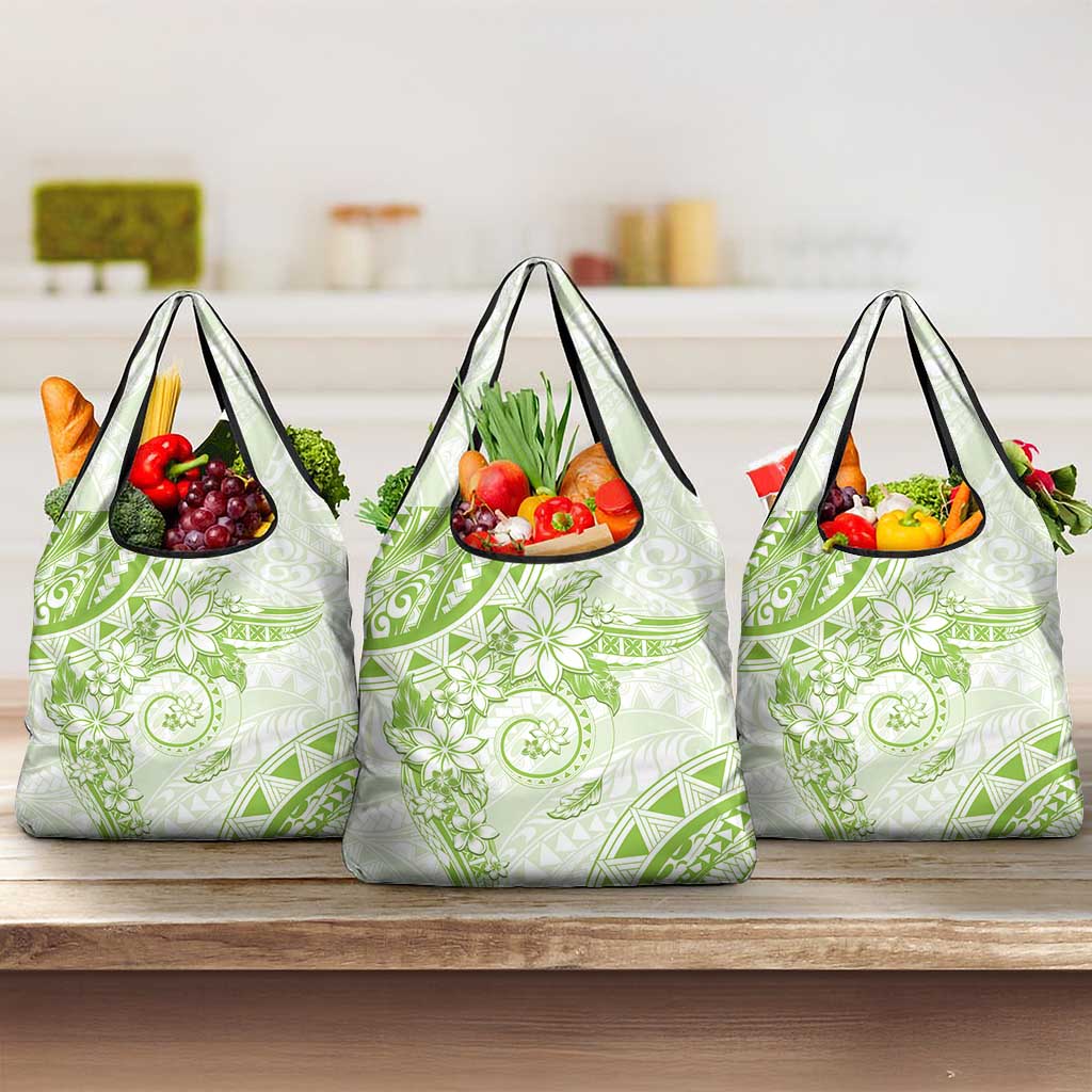 Polynesian Pattern With Plumeria Flowers Grocery Bag Lime Green LT05 3-pack One Size Lime Green - Polynesian Pride