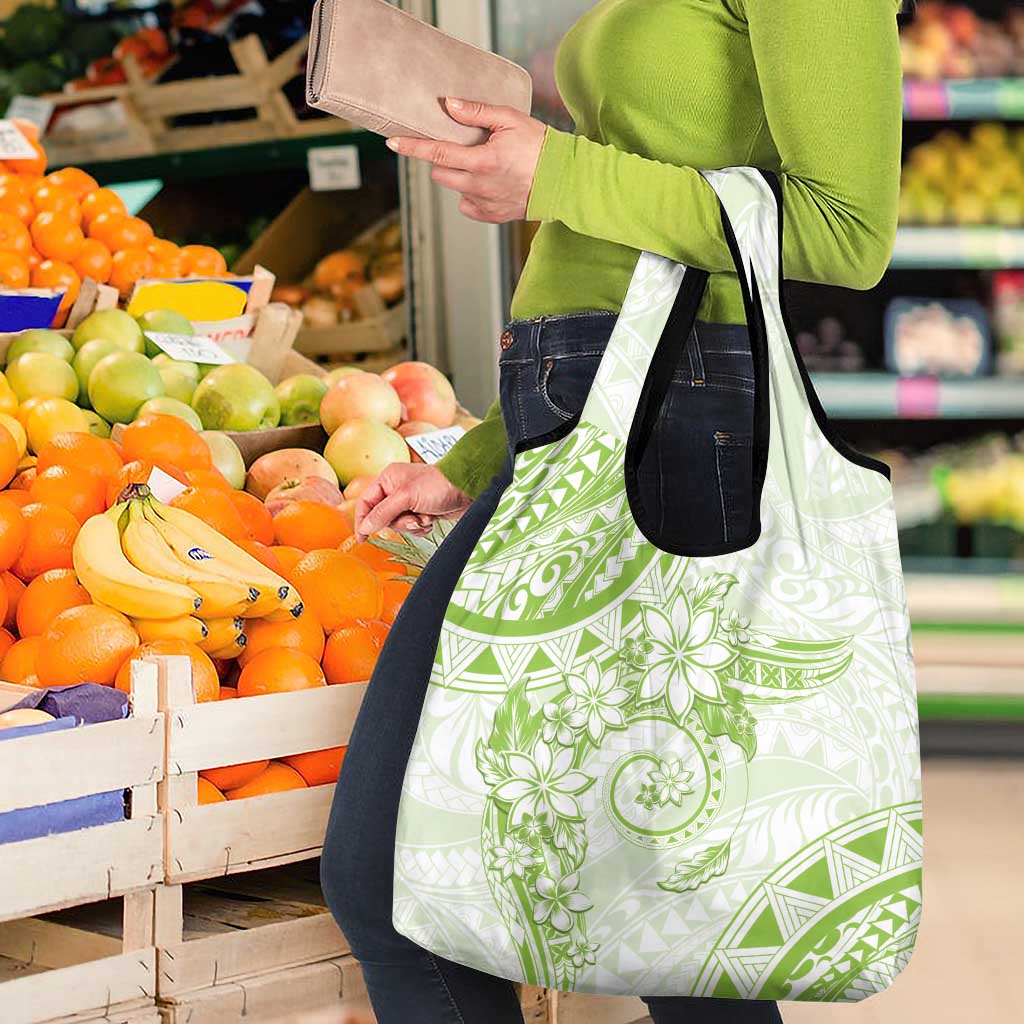 Polynesian Pattern With Plumeria Flowers Grocery Bag Lime Green LT05 - Polynesian Pride