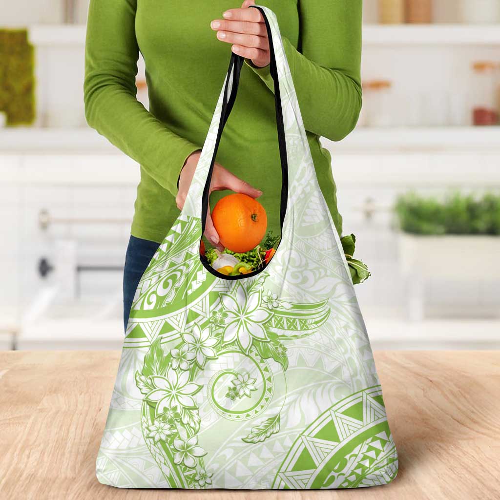 Polynesian Pattern With Plumeria Flowers Grocery Bag Lime Green LT05 - Polynesian Pride