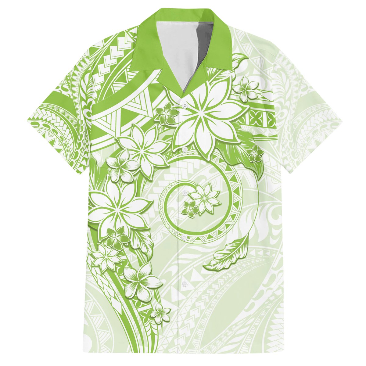 Polynesian Pattern With Plumeria Flowers Hawaiian Shirt Lime Green LT05 Lime Green - Polynesian Pride