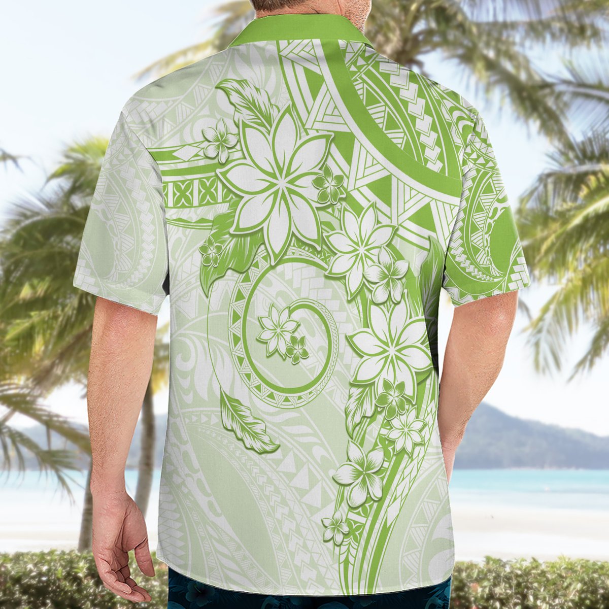 Polynesian Pattern With Plumeria Flowers Hawaiian Shirt Lime Green LT05 - Polynesian Pride