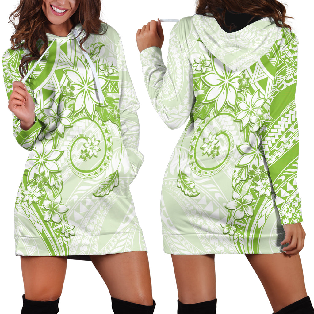 Polynesian Pattern With Plumeria Flowers Hoodie Dress Lime Green LT05 - Polynesian Pride