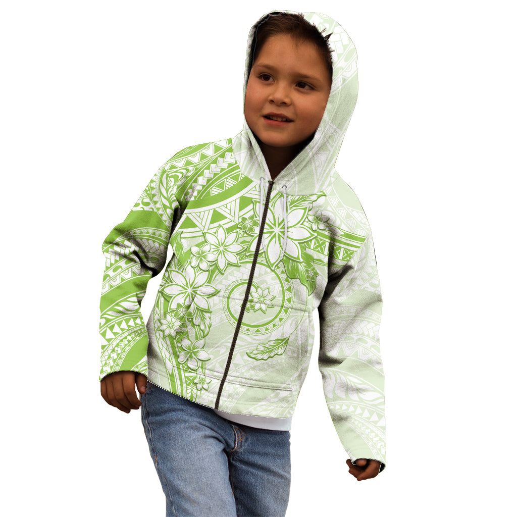 Polynesian Pattern With Plumeria Flowers Kid Hoodie Lime Green