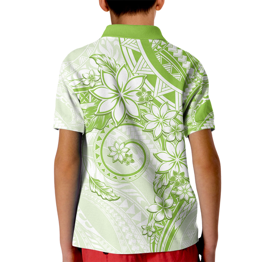 Polynesian Pattern With Plumeria Flowers Kid Polo Shirt Lime Green