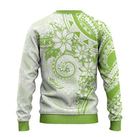 Polynesian Pattern With Plumeria Flowers Ugly Christmas Sweater Lime Green