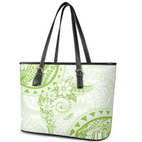 Polynesian Pattern With Plumeria Flowers Leather Tote Bag Lime Green LT05 - Polynesian Pride