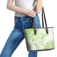 Polynesian Pattern With Plumeria Flowers Leather Tote Bag Lime Green LT05 - Polynesian Pride